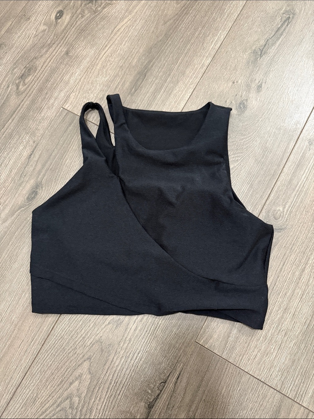 Black Asymmetric Crop Tank Top - Women